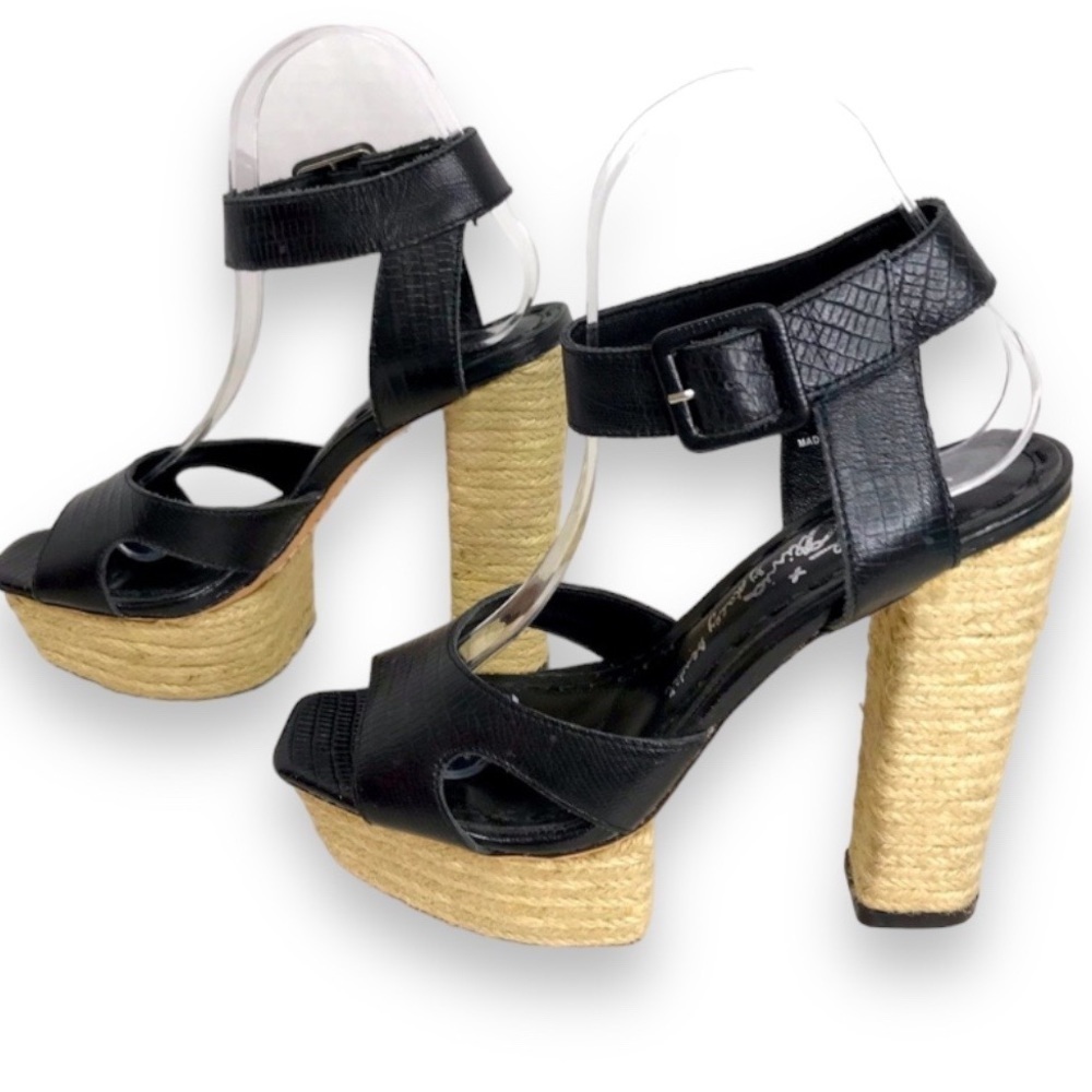 Alice & Olivia by Stacey Bendet Platform Black Leather Espadrilles Size 8
